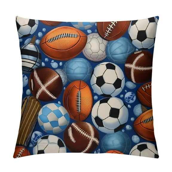 Pratyus Sports Balls Modern Farmhouse Rustic Decorative Couch Pillow Cases with Zipper Home Decor 1PC Printed on Both Sides 12x12in