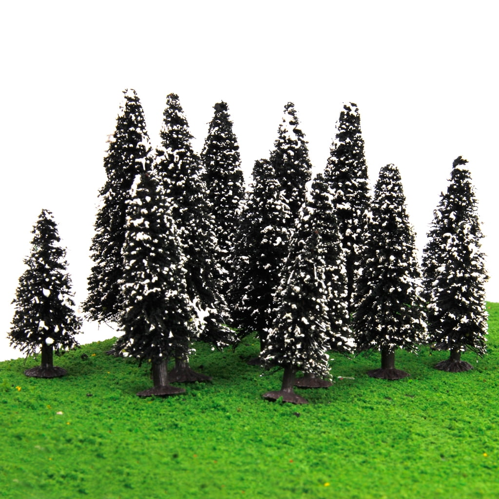 15x Green Model Cedar Trees Wargame Scenery Layout 2.4" 4" with PV Box 