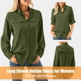 thumbnail image 2 of FEN AI Women Button Casual Loose Tops Collared Long Sleeve Solid Color Shirts Summer Fall Outfits with Pockets Army Green, 2 of 10