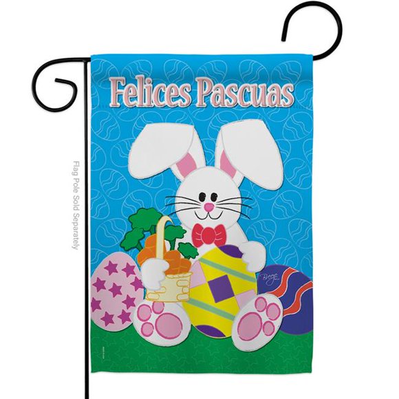 Breeze Decor G120024-BO Felices Pascuas Springtime Easter Double-Sided Decorative Garden Flag, Multi Color