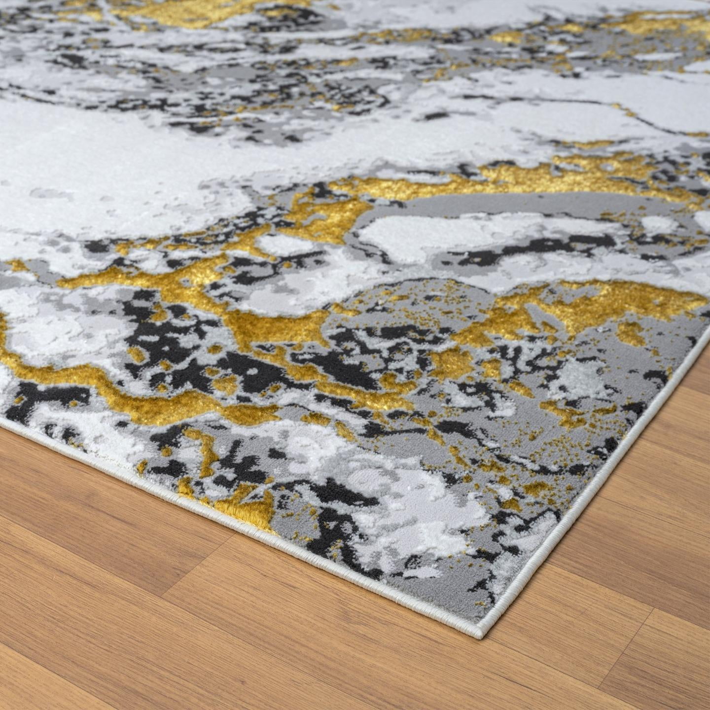 Luxe Weavers Abstract Marble Gold 2x8 Runner Area Rug for Hallway