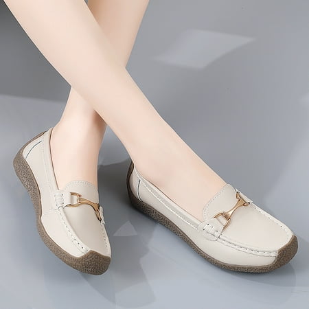 

Women‘s Solid Color Faux Leather Slip-on Shoes Metal Decor Flat Shoes