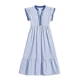 thumbnail image 5 of WRKEKC Robes Midi pour Femmes à Rayures à Double Volant Manches Courtes Col en V Midi Entretien Facile Extensible Confort Chic Doux, 5 of 5