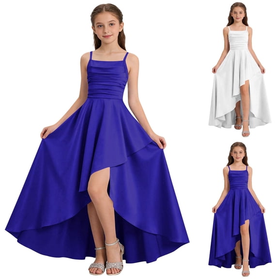 Vornjynx Girls Party Dresses Flowy Maxi High-Low Fit Square Neck Sleeveless Summer Formal Wedding Dressy Dress Blue Size 10