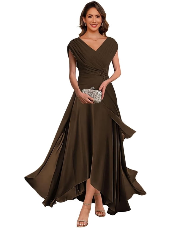 Cape Sleeve Chiffon Mother of The Bride Dresses Ruched Aline Formal Evening Dress ZU065