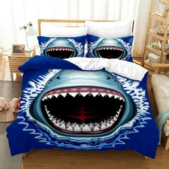 YJHDM Shark Bedding Set 3D Children's Teens Duvet Cover Pillowcase 2/3pcs for Twin/full Size Bed