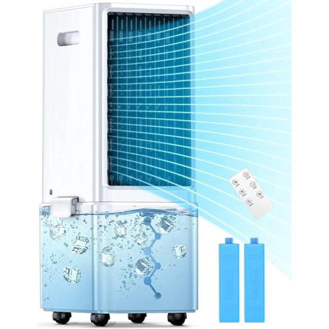 COOLECH - Acondicionadores de aire portátiles con mando a distancia, 4 modos y 3 velocidades, sistema de alerta sin agua y tanque de 2,4 galones para refrigeración de 20 horas, temporizador de 12