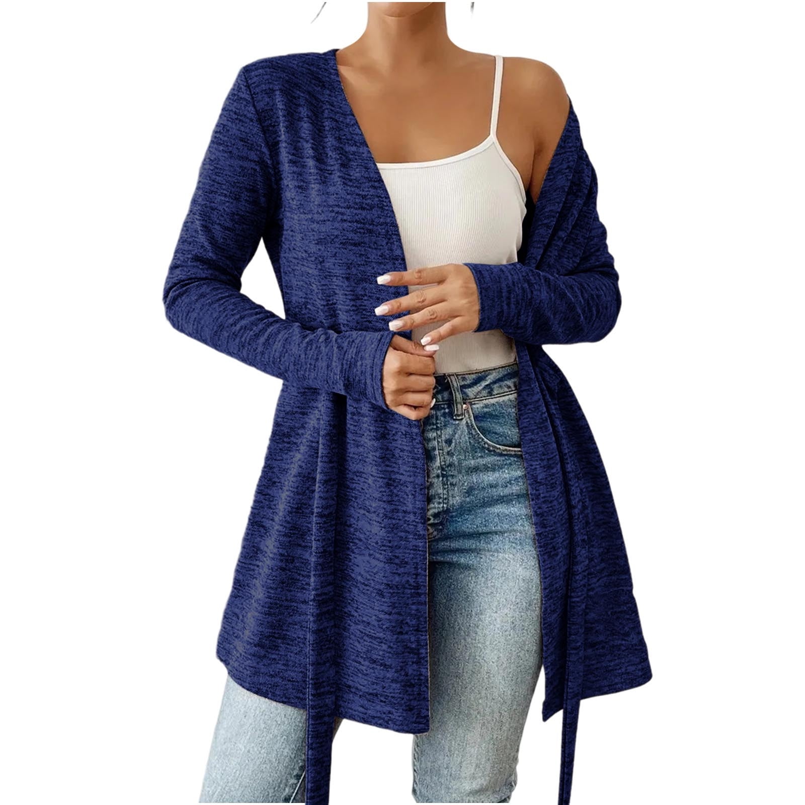 Dvprdro Women's Casual Tie Cardigan Tops Trendy Solid Long