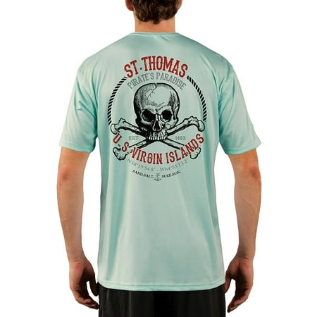 St. Thomas (USVI) Skull Men's UPF 50+ UV/Sun Protection Short Sleeve (Best Snorkeling St John Usvi)