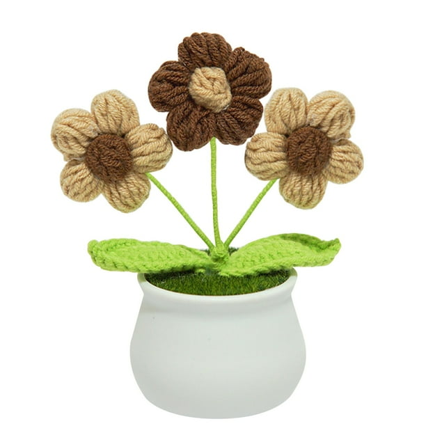 Flores artificiales, plantas artificiales, decoración terminada tejida a mano del valle, muebles para el hogar en macetas, flores simuladas tejidas, ramo de girasoles de lana, regalo, decoraciones tej
