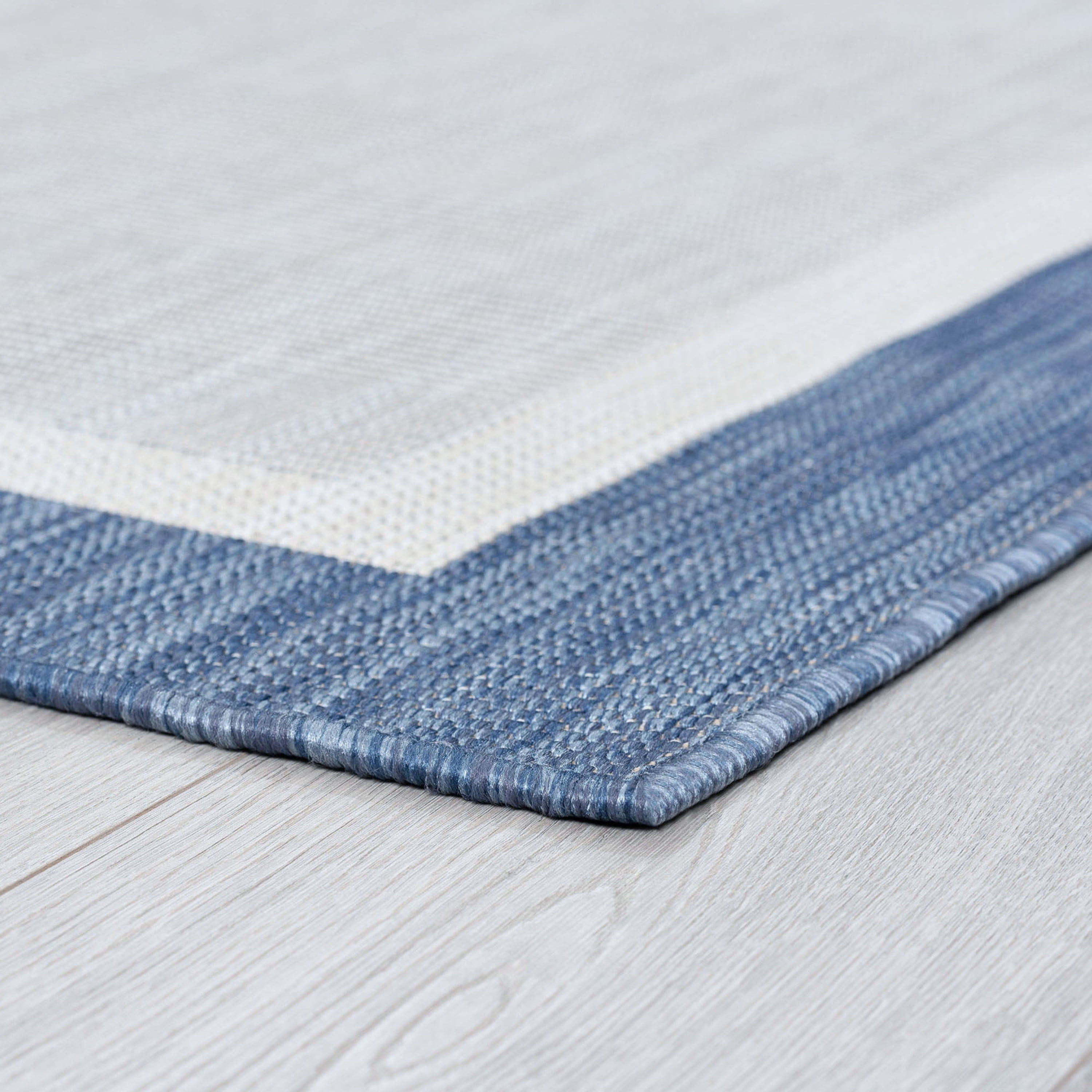 Bliss Rugs Solid Border Indoor Outdoor Rug Water Resistant Runner Rug for Patio, Hallway, Entryway, Deck, Blue ,3' x 10'