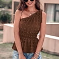 thumbnail image 4 of Blusa de Un hombro Vhermosa sin mangas con volantes Marrón oscuro S, 4 of 8