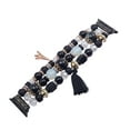 thumbnail image 2 of Natural Stone Bracelet Beaded-Bands Compatible with Apple Watch Series 9 8 7 6 5 4 3 2 1 SE, Handmade Elastic Stretch Beads Fancy Tassel Strap for iWatch Band 38/40/41mm Women,Black, 2 of 11