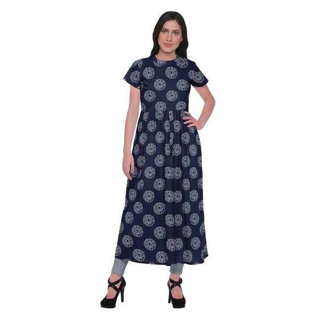 Moomaya Kurtis en Coton à Fente avant pour Femmes, Kurti Longue Imprimée, Robe, Haut Indien