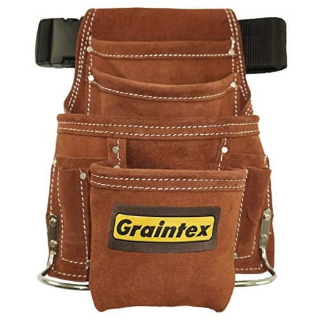 UPC: 0819972029687 | Graintex SS2968 10 Pocket Nail & Tool Pouch Brown Color Suede Leather with 2? Webbing Belt for Constructors  Electricians  Plumbers  Handymen  Contractors