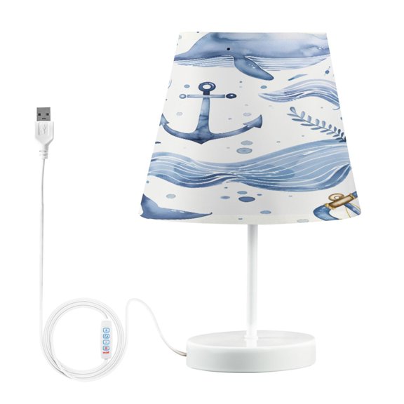 Ryvnso LED Bedside Table Lamp Whale and Anchors Bedroom Desk Lamps Nightstand Lampshade M