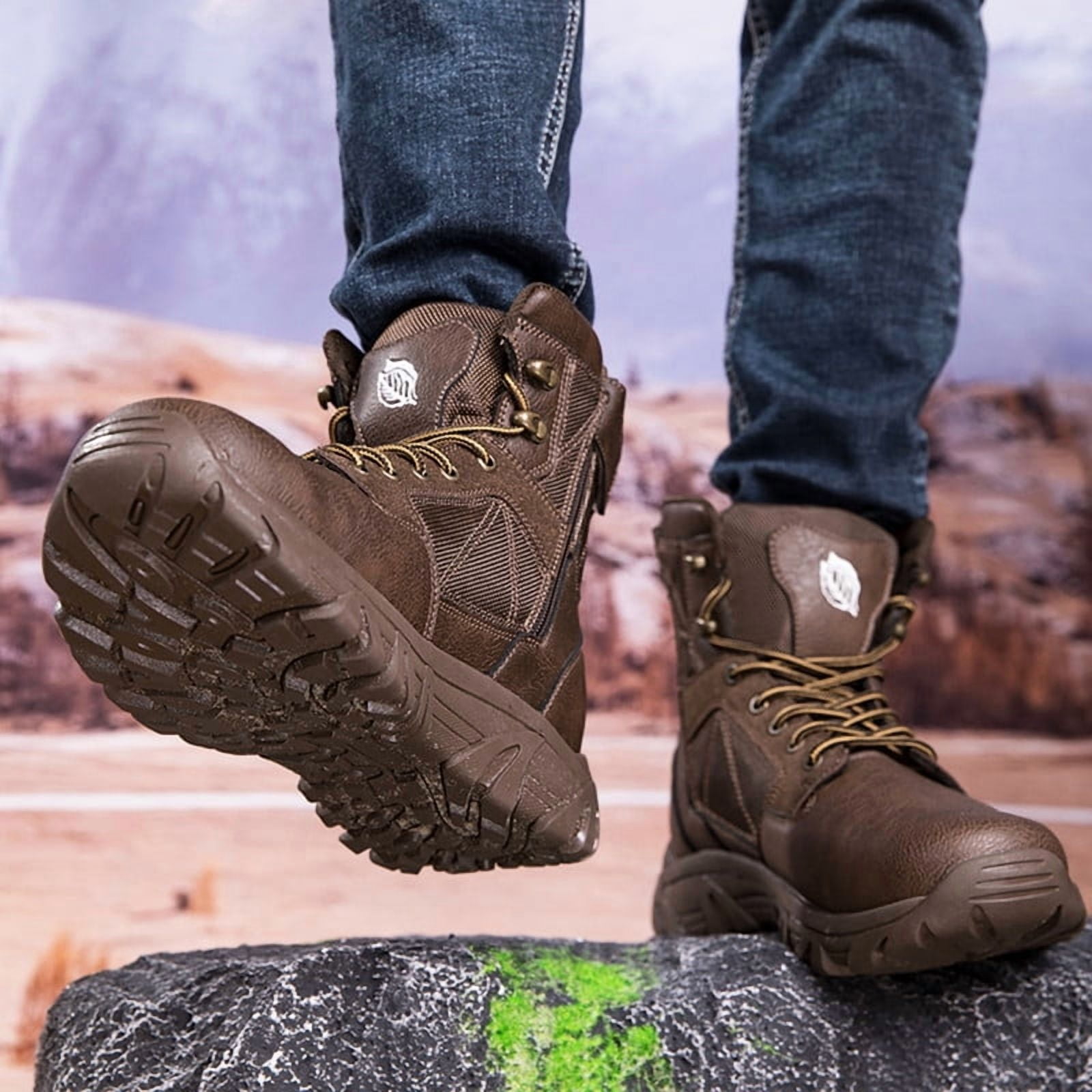 Stepedia Mens Waterproof Ankle-High Hiking Boots Lightweight Outdoor Work Boots for Trekking Trails