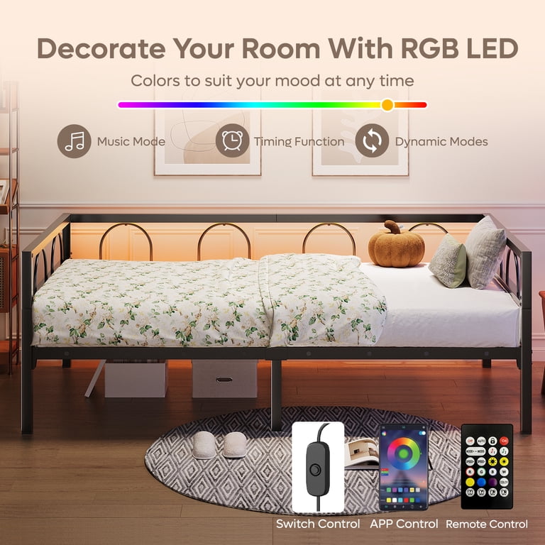 Pinmoco Metal Daybed Twin with Adjustable LED Lights photo 5