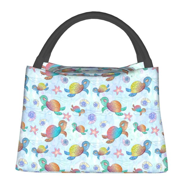 Fotbe Colorful Sea Turtle Bolsa Térmica Portátil con Estampado, Bolsa de Entrega de Alimentos Aislada, Bolsa Reutilizable de Gran Capacidad para Comidas y Supermercado