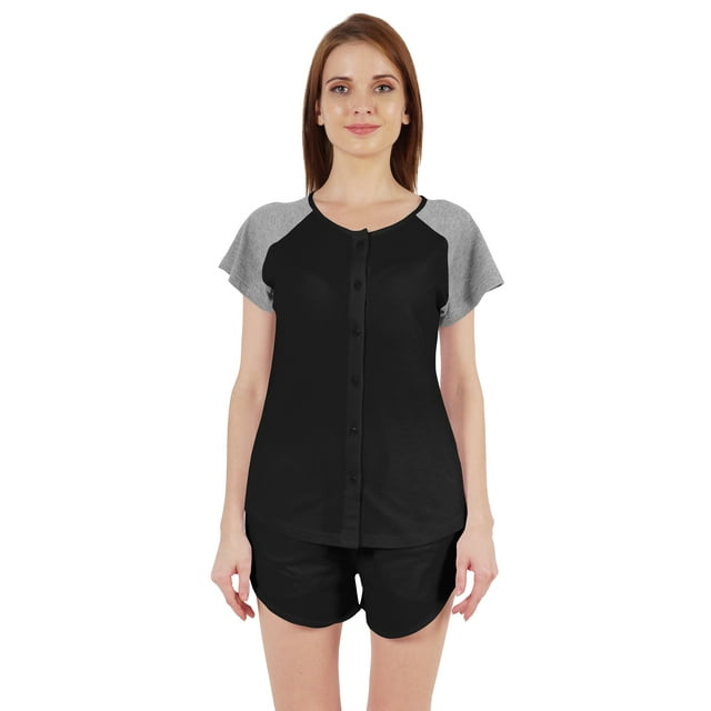 Inkmeso Ensemble de Nuit 2 Pcs pour Femmes Manches Raglan Haut Boutonné & Shorts Vêtements de Nuit-62