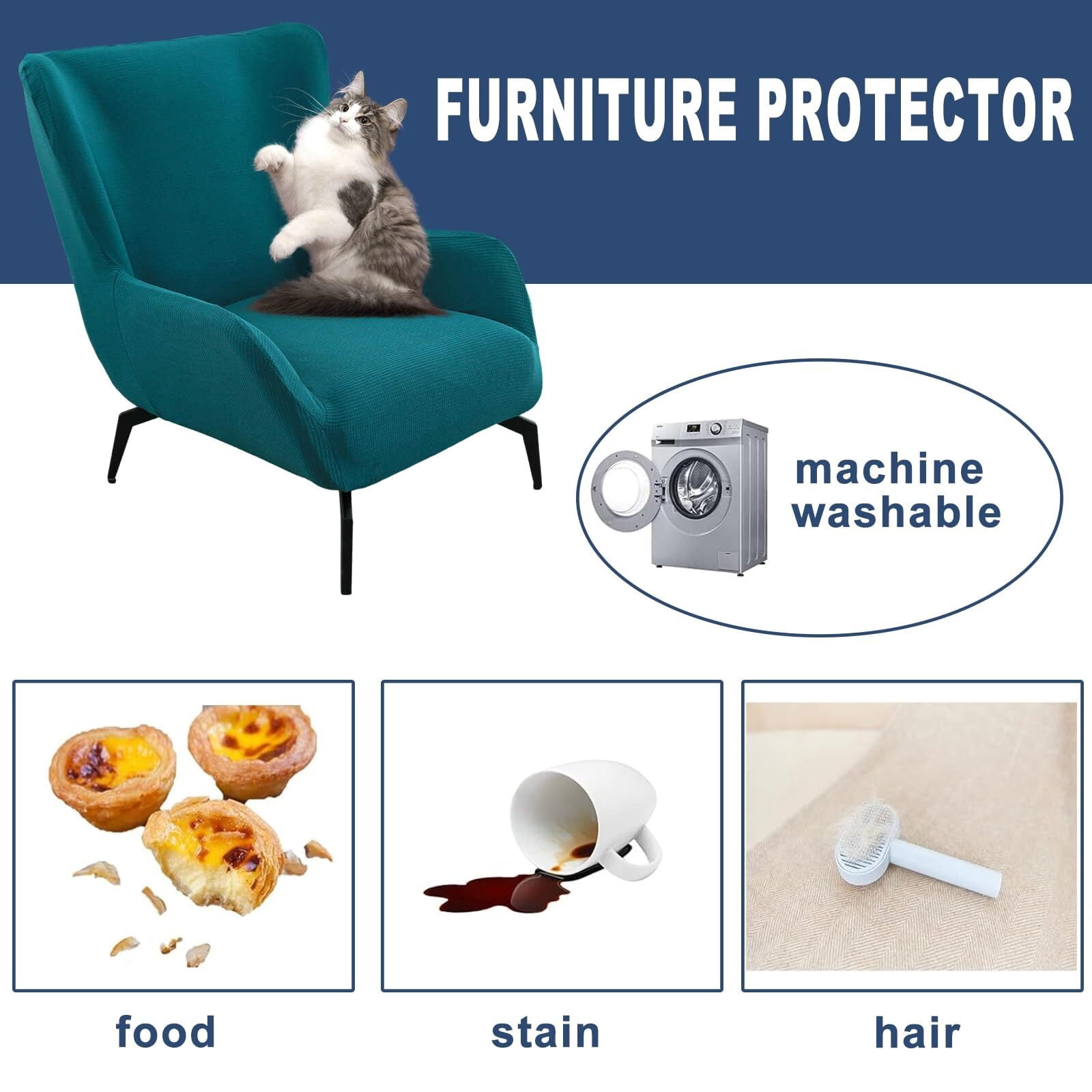 BH-JJSMGS Mid Century Modern Accent Chair Cover Jacquard Armchair Slipcover Soft Armchair Sofa Covers Removable Washable Chair Covers with Arms Furniture Protector for Living Room