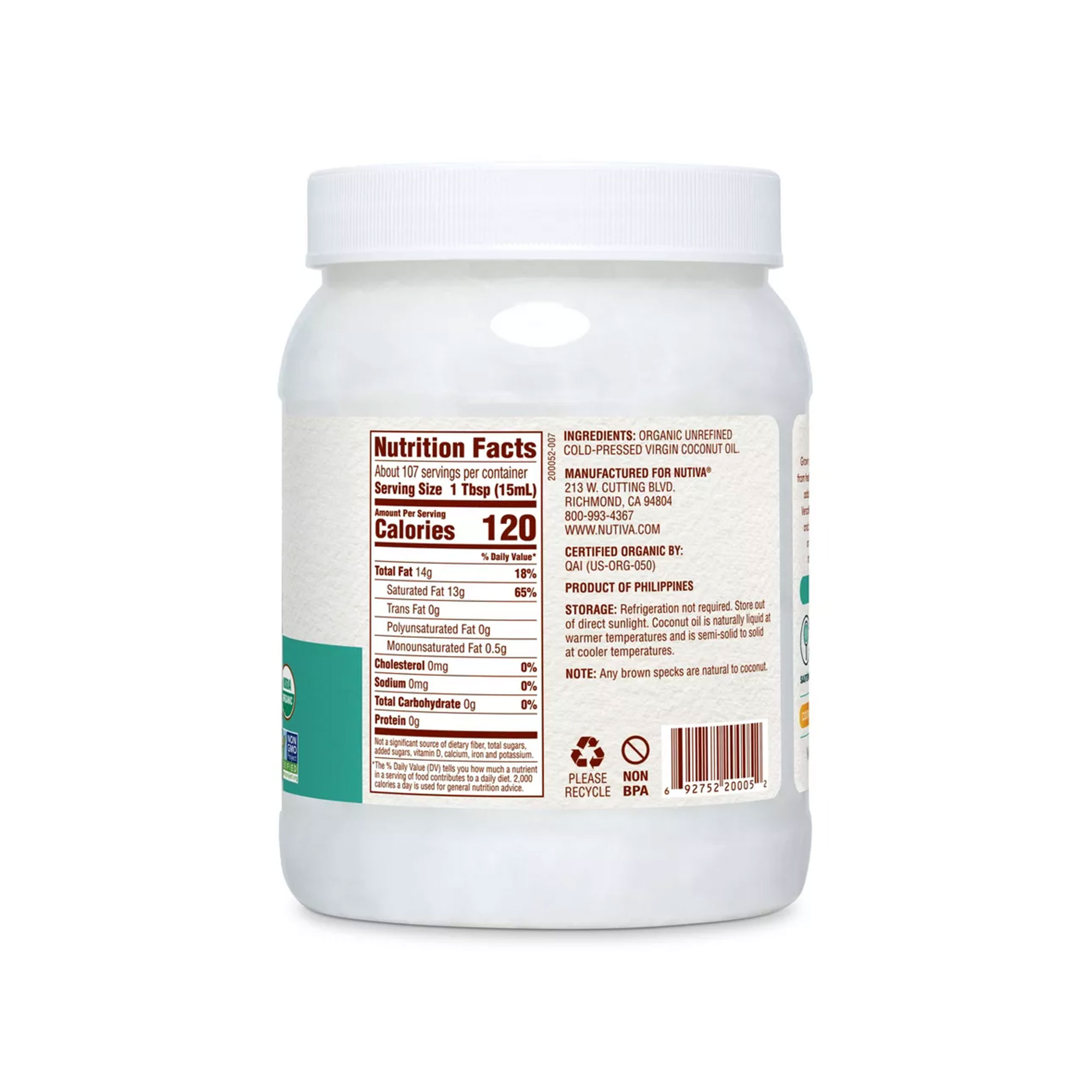 Nutiva Organic, Unrefined, Virgin Coconut Oil, 54 Fl Oz (Pack of 1) - image 4 of 5