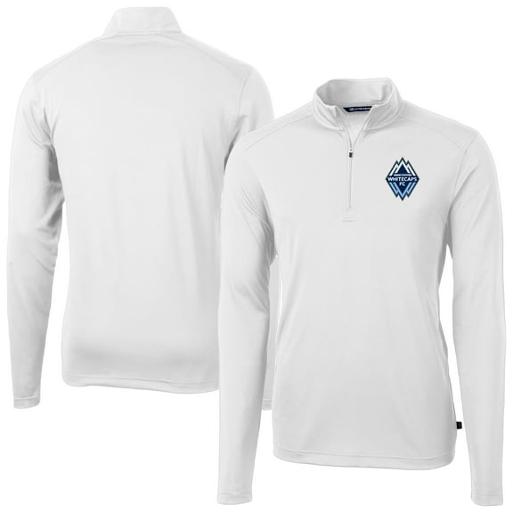 Men's-Cutter & Buck  White Vancouver Whitecaps FC Big & Tall Virtue Eco Pique Recycled Quarter-Zip Top