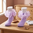 thumbnail image 6 of Girls Princess Ruffle Lace Ankle Socks, Cute Organza Frilly Trim Short Socks, Kids Ballet Dance Dress Socks, Soft Breathable Cotton Fashion Party Costume Socks for Girls Purple 2XS, 6 of 7