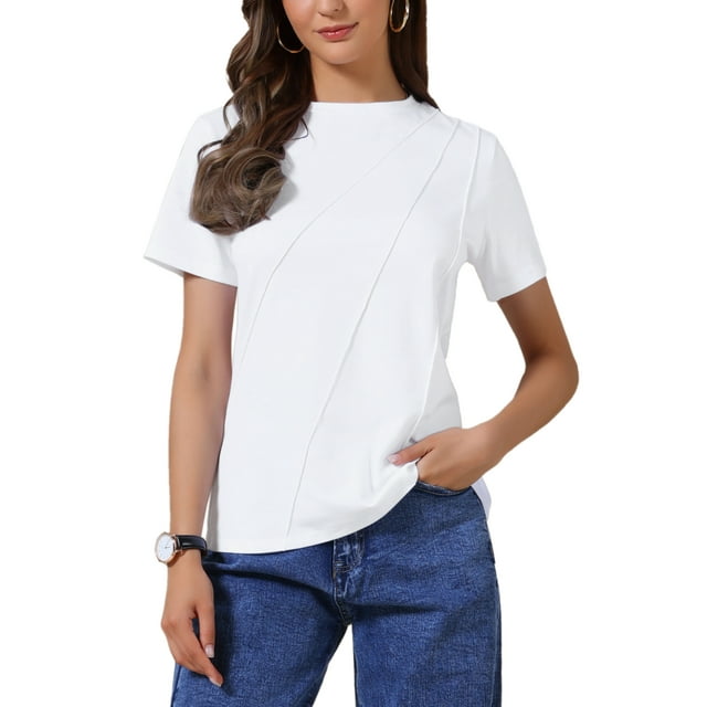 Camiseta Casual INSPIRE CHIC para Mujeres de Manga Corta Cuello Redondo Ligera y Elástica Blusa de Verano 2XL Blanca