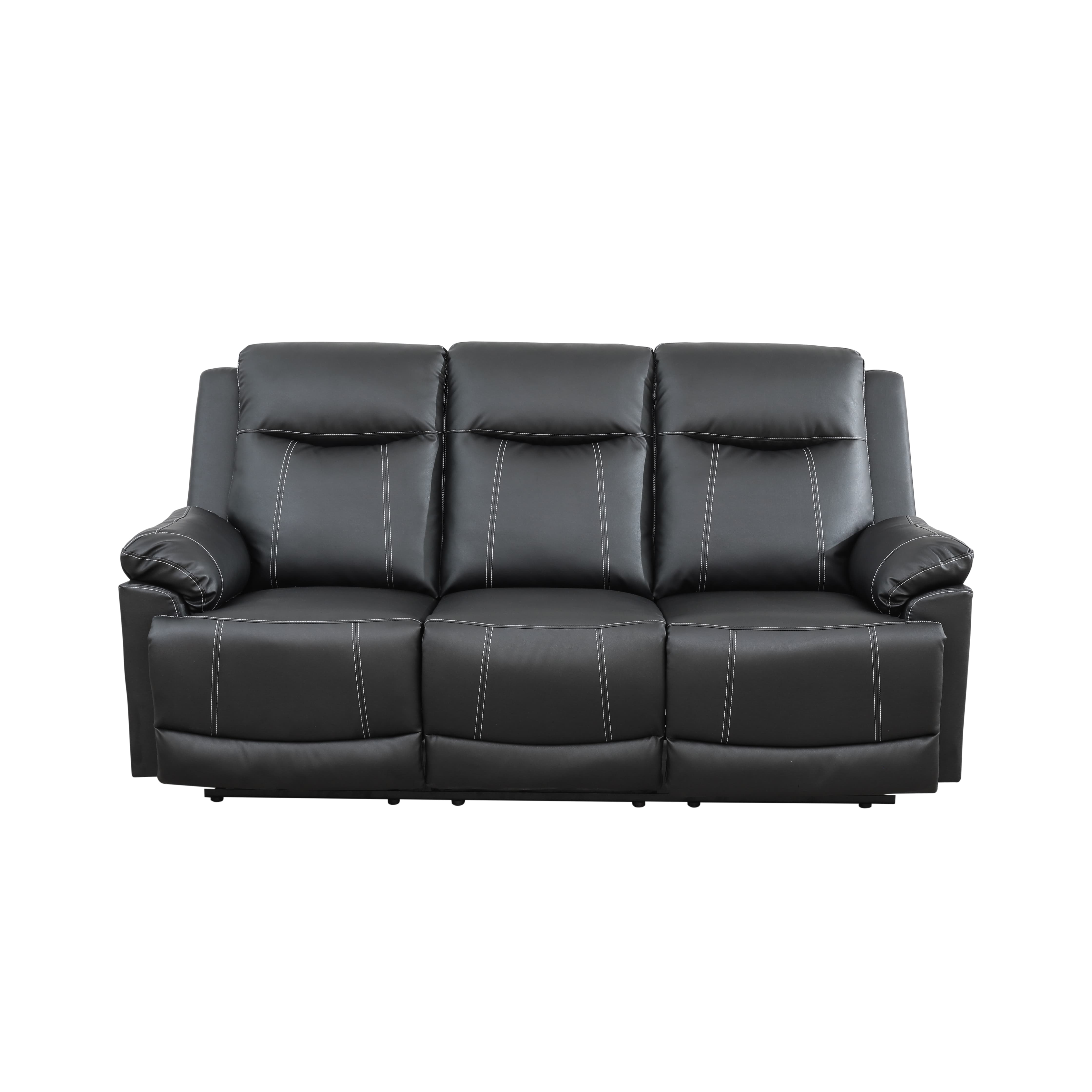 MAYEERTY Reclining Sofa, 3-Seat Breathable Semi-PU Leather Recliner with Adjustable Backrests for Living Room, Black