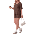 thumbnail image 3 of PINKSIR Short Sets for Women 2 Piece Outfits V Neck Short Sleeve Top and Shorts Lounge Set with Pockets, 3 of 10