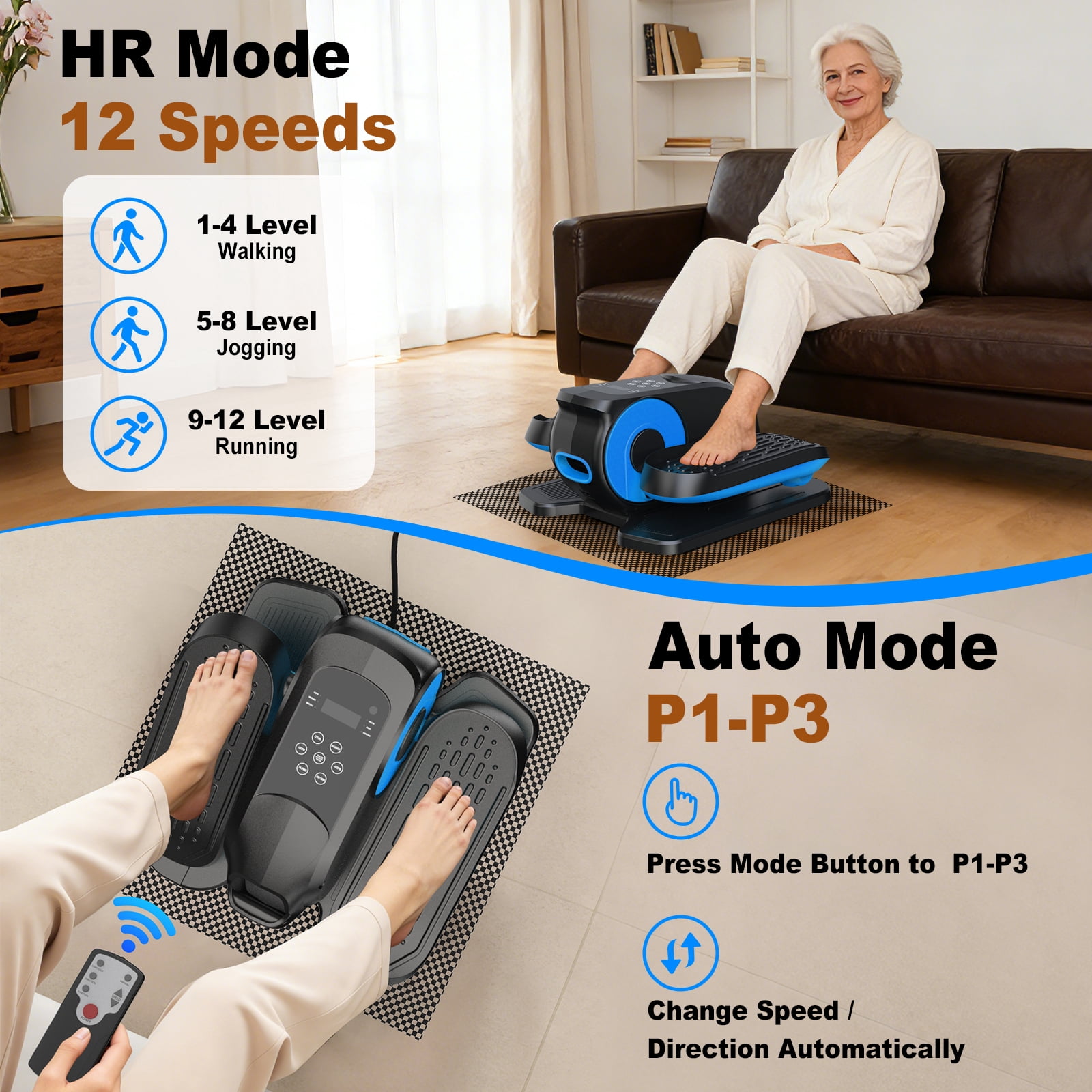 Under Desk Elliptical Machine, Ellipse Leg Exerciser While Sitting, Quiet Portable Electric Seated Pedal Exerciser,Fully Assembled with Remote Control & 12 Adjustable Speeds