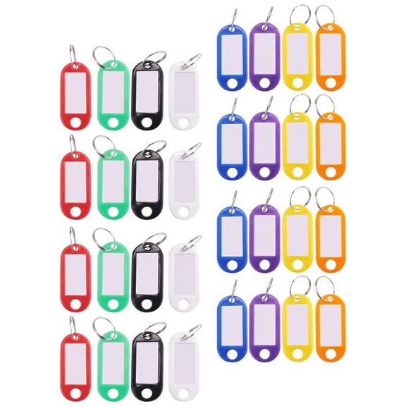 32x Multi-colors Plastic Key Fob ID Tags Luggage ID Labels with Split Ring Keyring