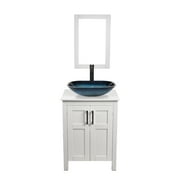 PULUOMIS 24 Inches Traditional Bathroom Vanity with Square Tempered Glass Sink Top, Wood Single Vessel Sink Bowl Faucet Mirror Set