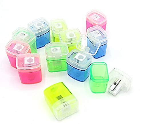 Colorful Pencil Sharpeners With Cover & Receptacle - Set of 12 Trash ...