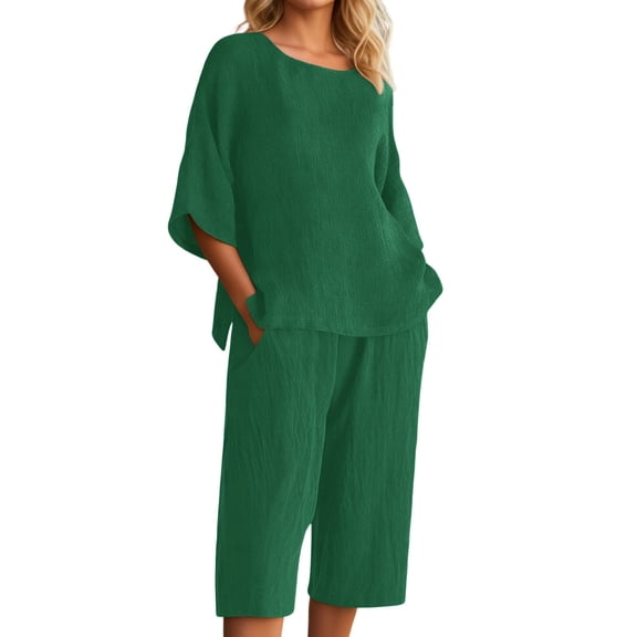 WAYUTE Womens Shorts Set Casual Short Sleeve Crew Neck Top and Shorts Solid Color 2 Piece Fashion Outfit Summer Work Business Outfit Sets