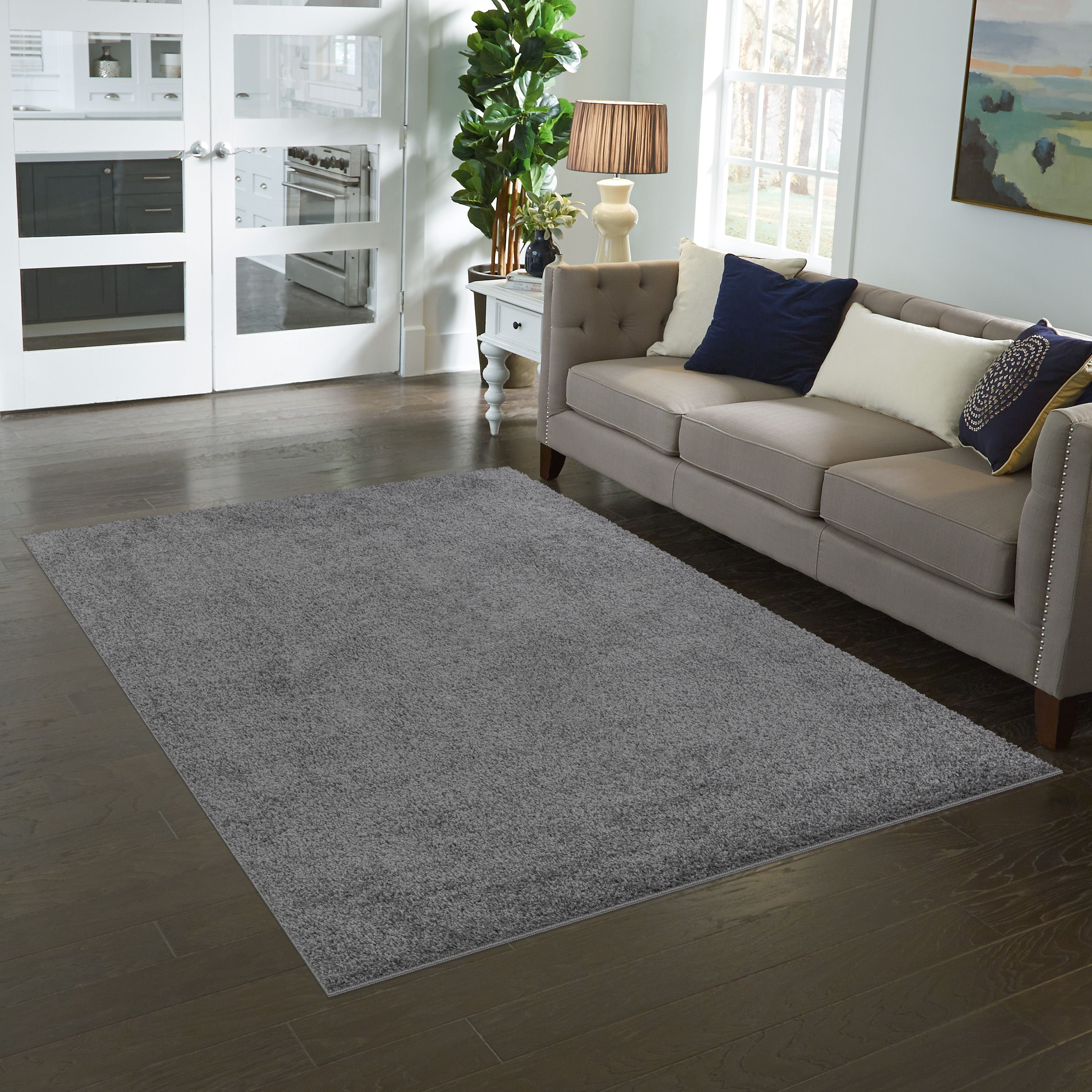 Mainstays Traditional Solid Gray Shag Indoor Area Rug, 3' x 4'8"