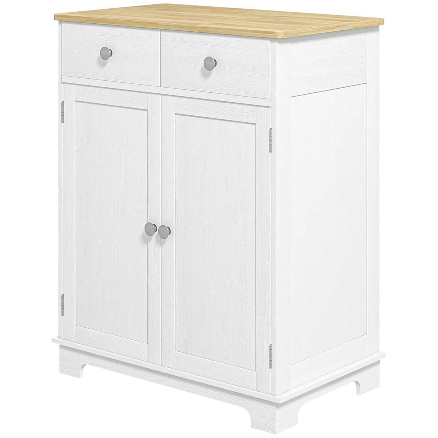 Demi Bonn 33" Kitchen Storage Cabinet Solid Wood Top Sideboard Floor Cupboard, Adjustable Shelf & 2 Drawers for Home Organization, White