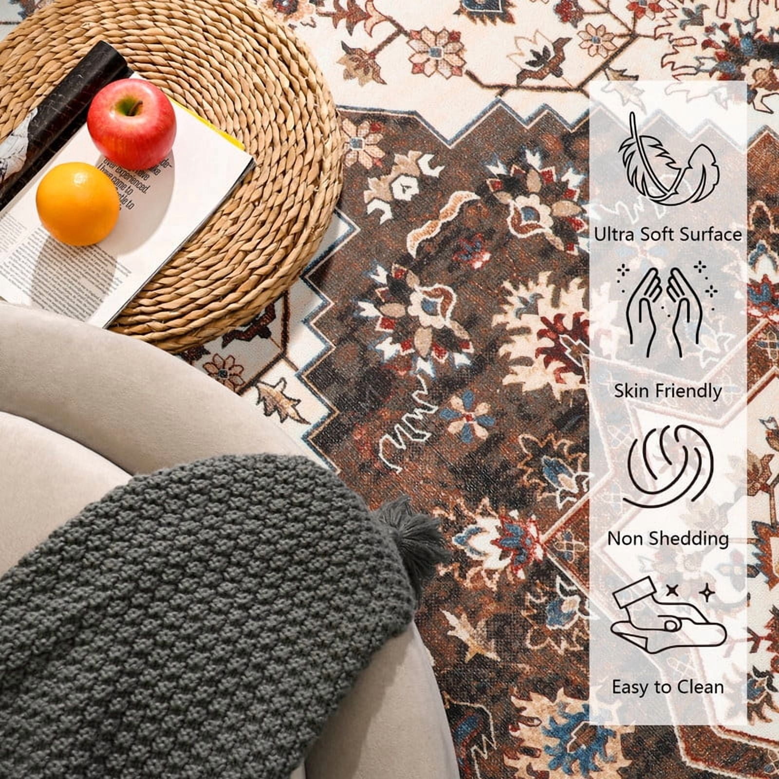 TWINNIS Area Rug for Living Room Persian Rug Vintage Boho Carpet for Bedroom,Brown,5'x8'