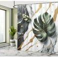 thumbnail image 2 of Ambesonne Monstera Shower Curtain, Nature Abstract Marble Background Print with Golden Yellow Tones Leaves, Cloth Fabric Bathroom Decor Set with Hooks, 69" W x 84" L, Dimgray Hunter Green, 2 of 9