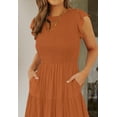 thumbnail image 4 of FUNING Women's 2025 Summer Casual Flutter Short Sleeve Crew Neck Smocked Elastic Waist Tiered Midi Dress, 4 of 7