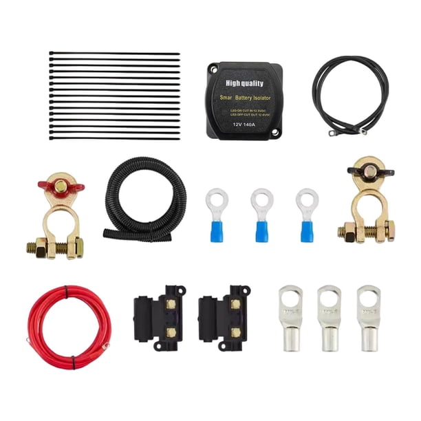Kit de aislador de batería dual de 12 V y 140 A, relé universal sensible al voltaje de metal, para Cables rojos de 2 m
