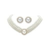 Round Simulated Pearl and Crystal Gold Tone 2-Piece Stud Earring and Triple-Strand Choker Necklace Set 13"-16"