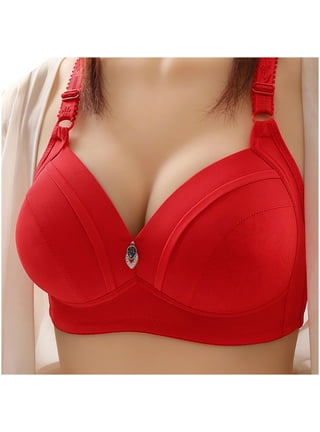 QLEICOM Everyday Bras for Women, Women's Comfort Lift Wirefree Bra Thin  Large Size Breathable Gathered Underwear Non-steel Bra Daily Brass No  Underwire Watermelon Red Cup 38/85C 