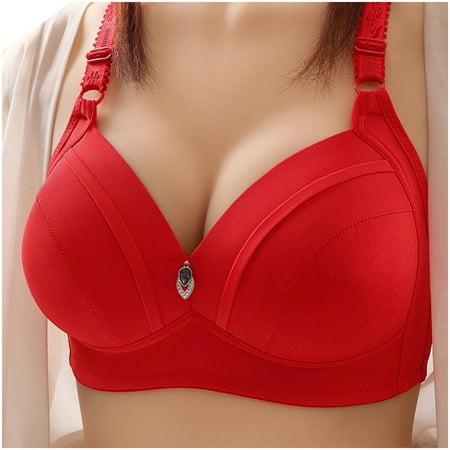 

QLEICOM Everyday Bras for Women Women s Comfort Lift Wirefree Bra Thin Large Size Breathable Gathered Underwear Non-steel Bra Daily Brass No Underwire Red Cup 40/90C