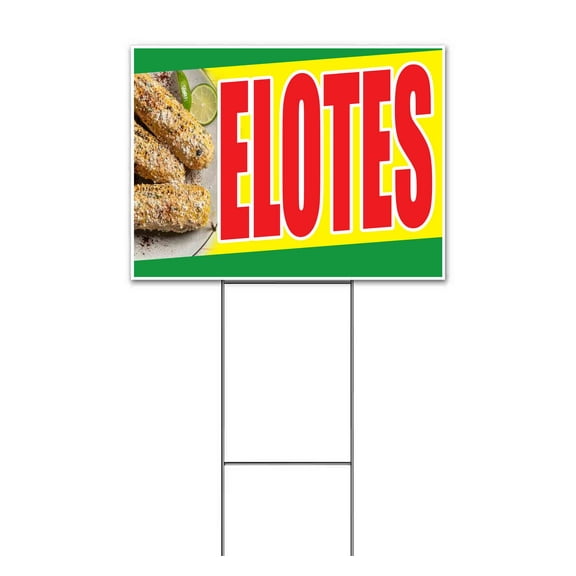 Elotes Street Corn (18" x 24") Yard Sign, Includes Metal Step Stake