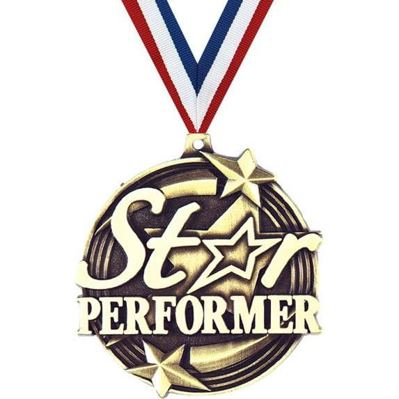 Star Performer Medals, 2" Gold Diecast Star Performer Medal Award 100 Pack