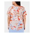 thumbnail image 2 of BAR III Womens Beige Floral Short Sleeve Jewel Neck Top Plus 1X, 2 of 2
