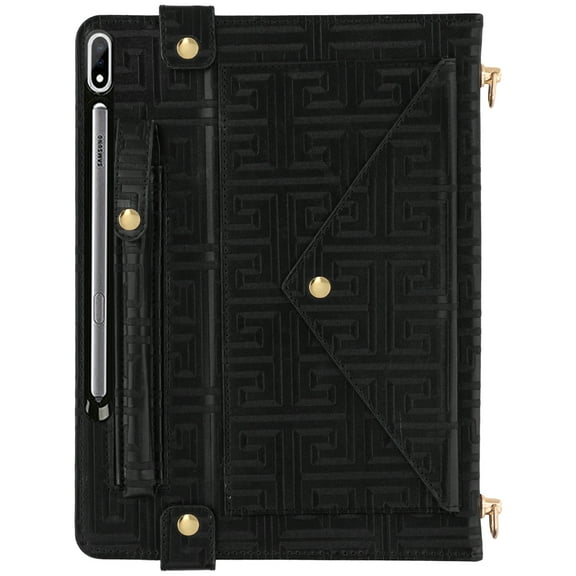 Dteck Handbag Case for Samsung Galaxy Tab S9 FE 5G 10.9 inch X510/X516B/X518U,Magnetic Leather Crossbody Folio Stand Wallet Case with Pencil Holder, Card Slots, Hand Strap, Shoulder Strap,Black