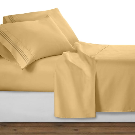 Celine Linen 1500 Series Wrinkle and Fade Resistant 4-Piece Bed Sheet set, Deep Pocket, HypoAllergenic - Queen, Gold